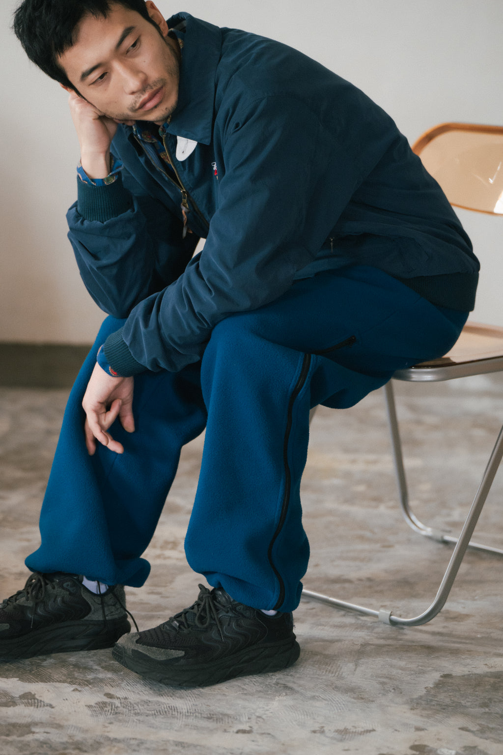 Side-Zip Fleece Pants - Ink Blue
