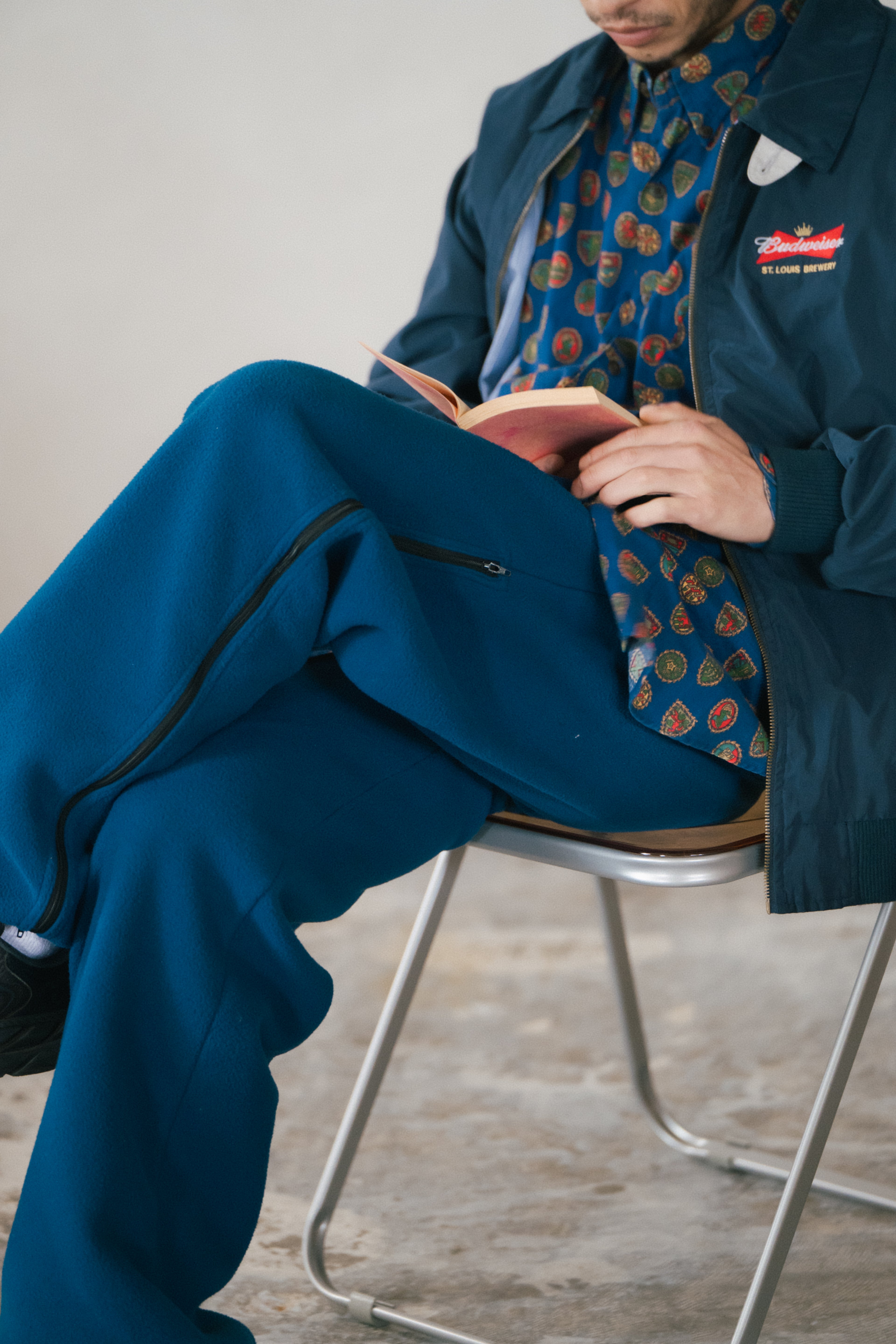 Side-Zip Fleece Pants - Ink Blue